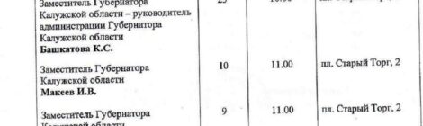 График приема граждан на июнь губернатором Калужской области и министрами